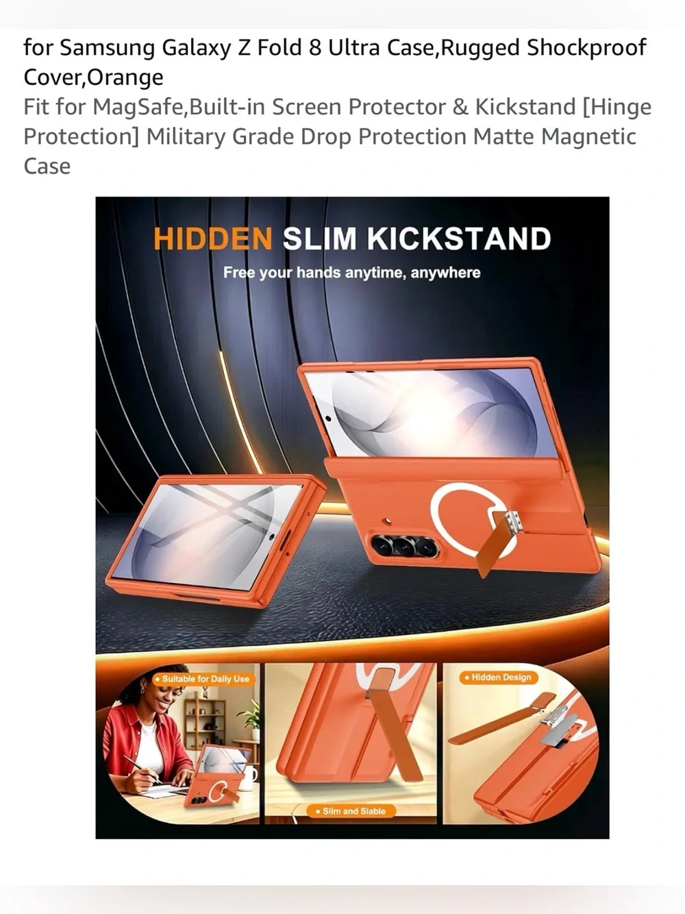 Samsung Orange Rugged Magnetic Kickstand Case for Galaxy Z Fold 8 ultra